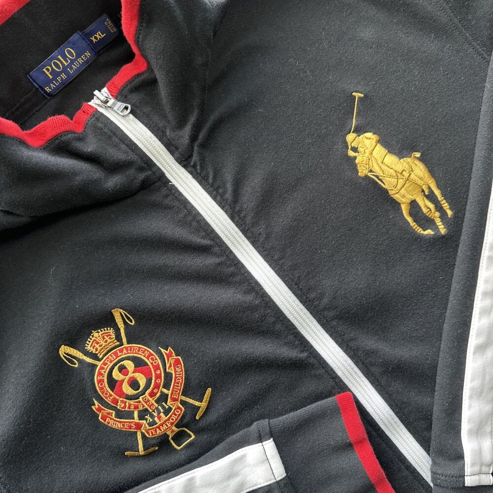 RALPH LAUREN Polo Sweatshirt Jacket Men's XXL Black Full Zip Big Pony Logo 2XL